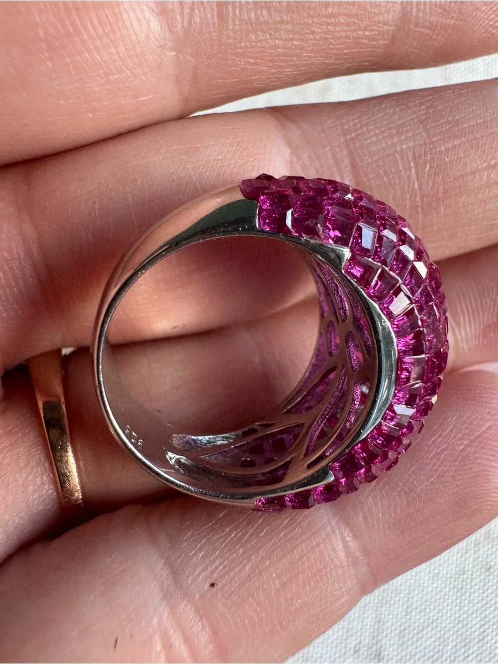 Stunning lab created domed ruby ring set in Sterling silver - Picture 5 of 15